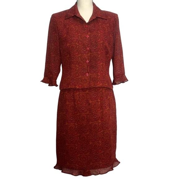 Positive Attitude Skirt Set 10P Paisley Red Chiffon - Picture 1 of 7